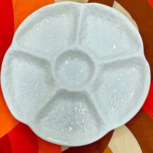 Vintage California Pottery 241 White Ceramic Chip And Dip Platter MCM 13”